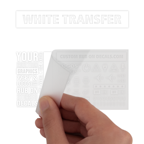 A hand holding a Custom Dry Rub on Sticker Decal Transfer.